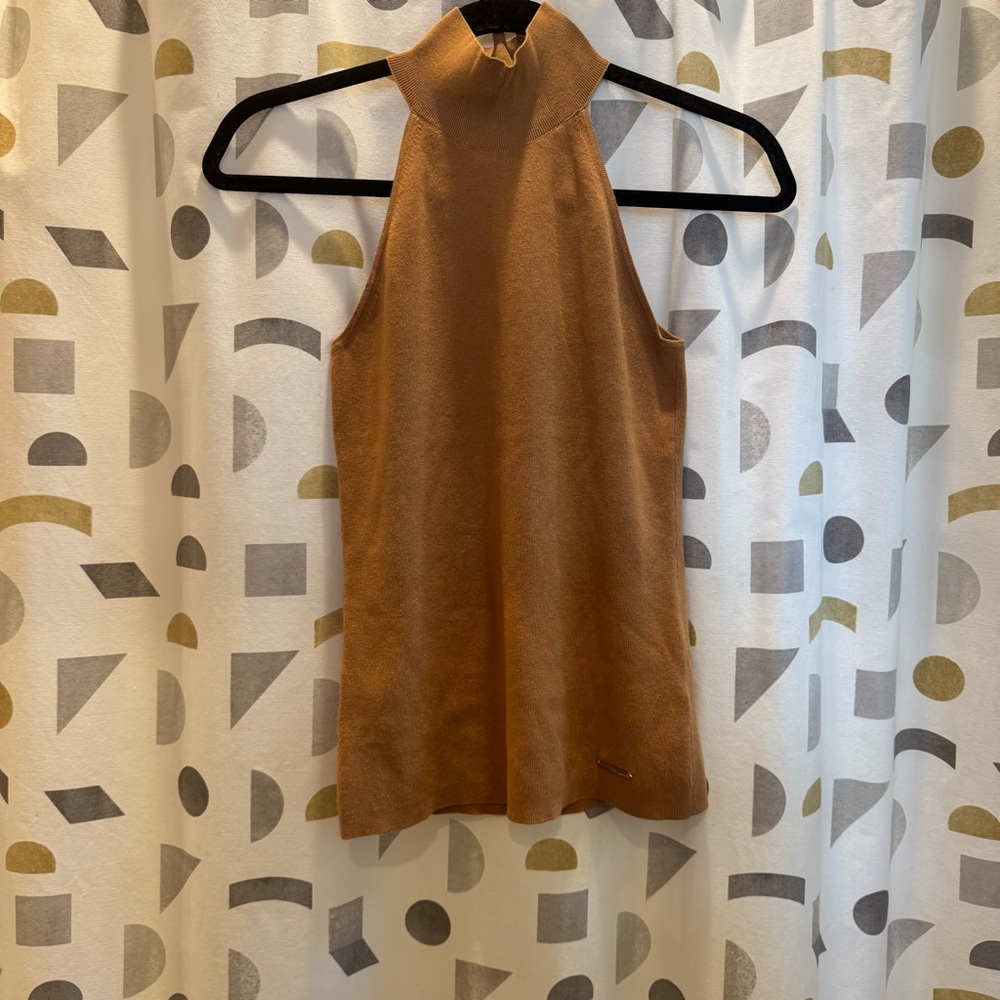 ELIE TAHARI Mock neck halter top in versatile camel